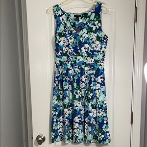 Lands' End Floral Dress Blue Green Size S